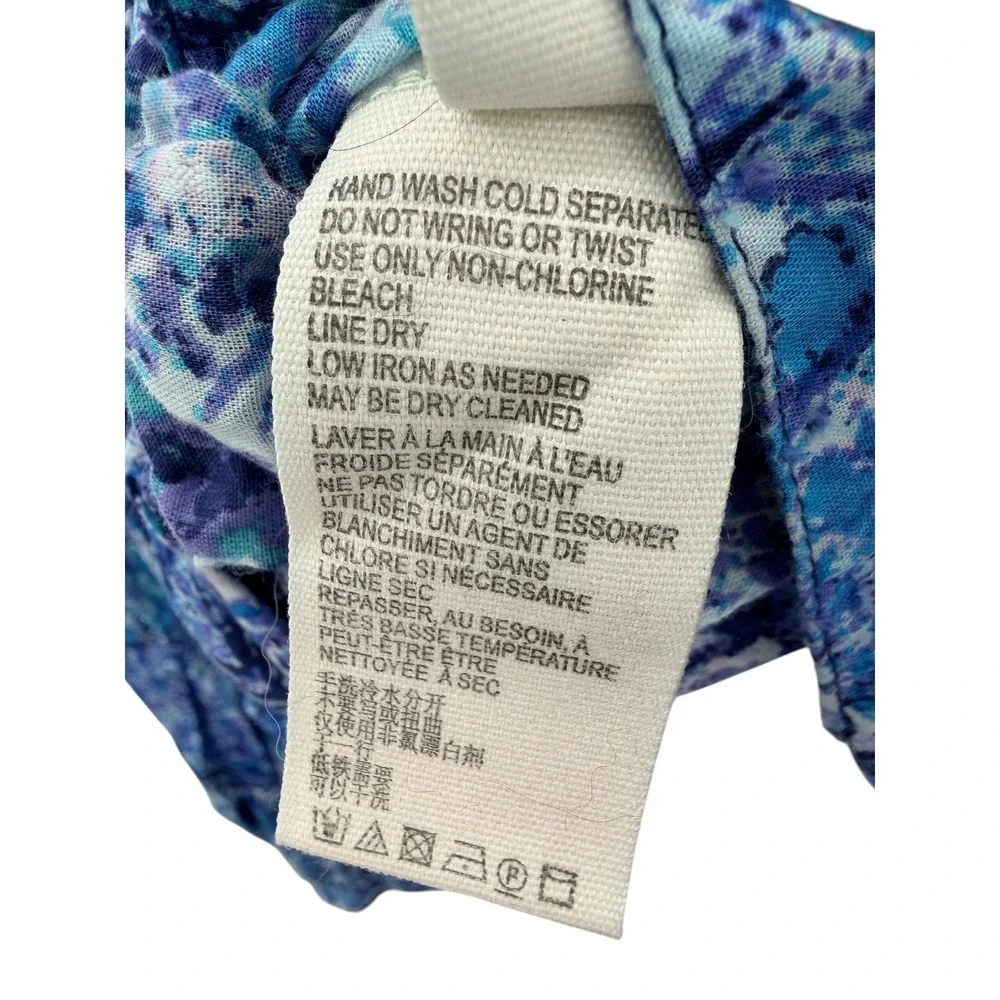 Free People Ruffle Cotton Wrap Top M Blue Floral Paisley Balloon Sleeve Festival